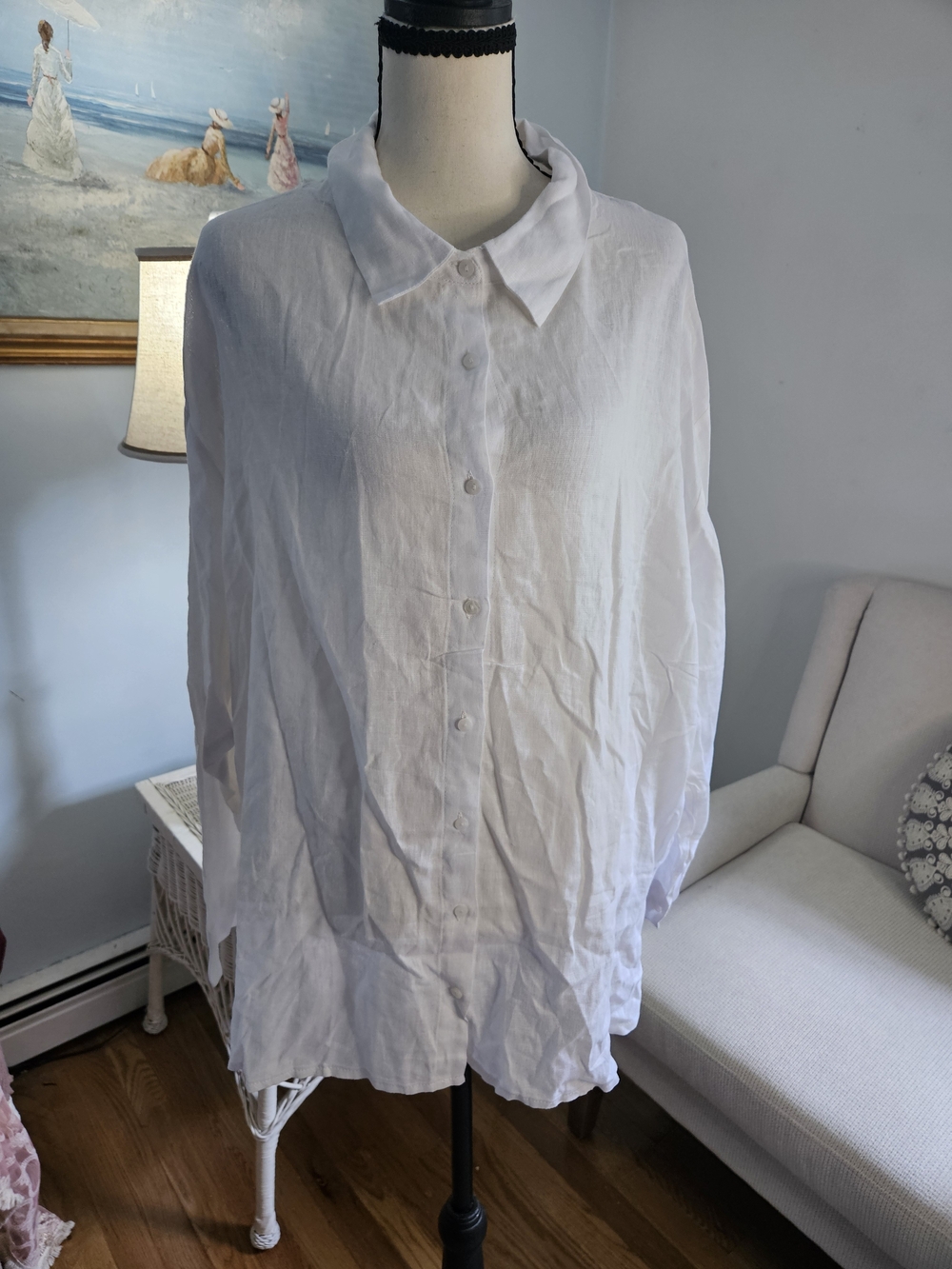 Blank NYC White Button-Down Collared Women's Shirt.vacation Coverup.p78